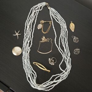 Gold and Silver Tone Jewelry, Flower, Star, Leaf (9 Items)